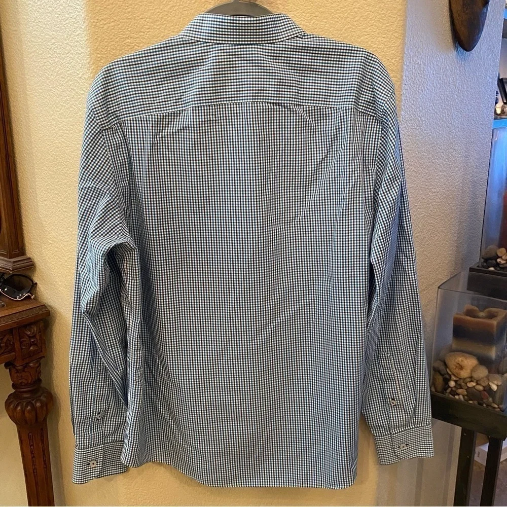 UNTUCKit Men Blue Black Check Winkle Free 100% Cotton Long Sleeve Top-Large